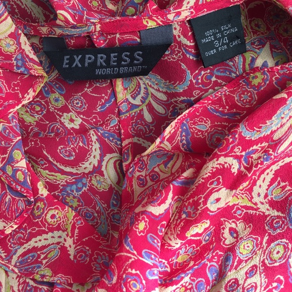 VTG Express red paisley silk chiffon 3/4 sleeves - Picture 5 of 7